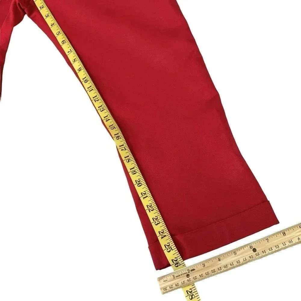 Chico's Red Cropped Chino Casual Pants Women Size L/14 Folded Cuff Straight Leg - Picture 12 of 16